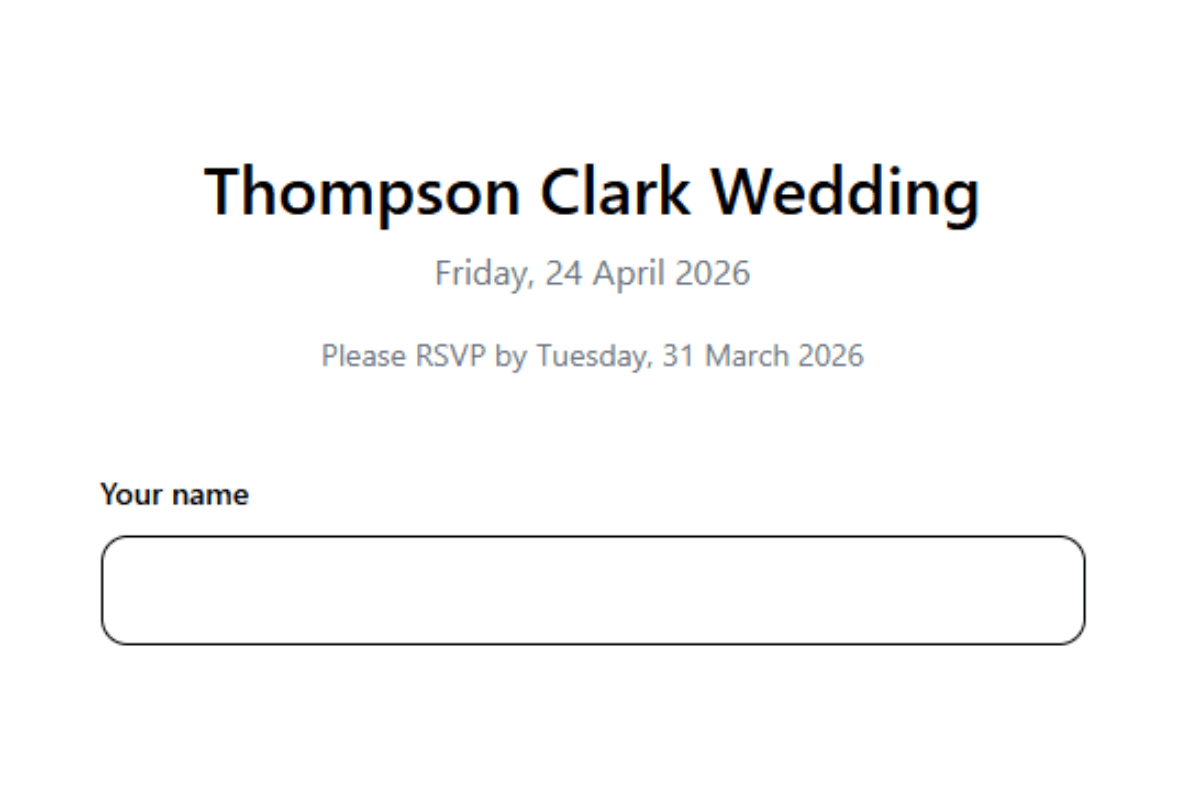 Wedding RSVP page showing the RSVP deadline