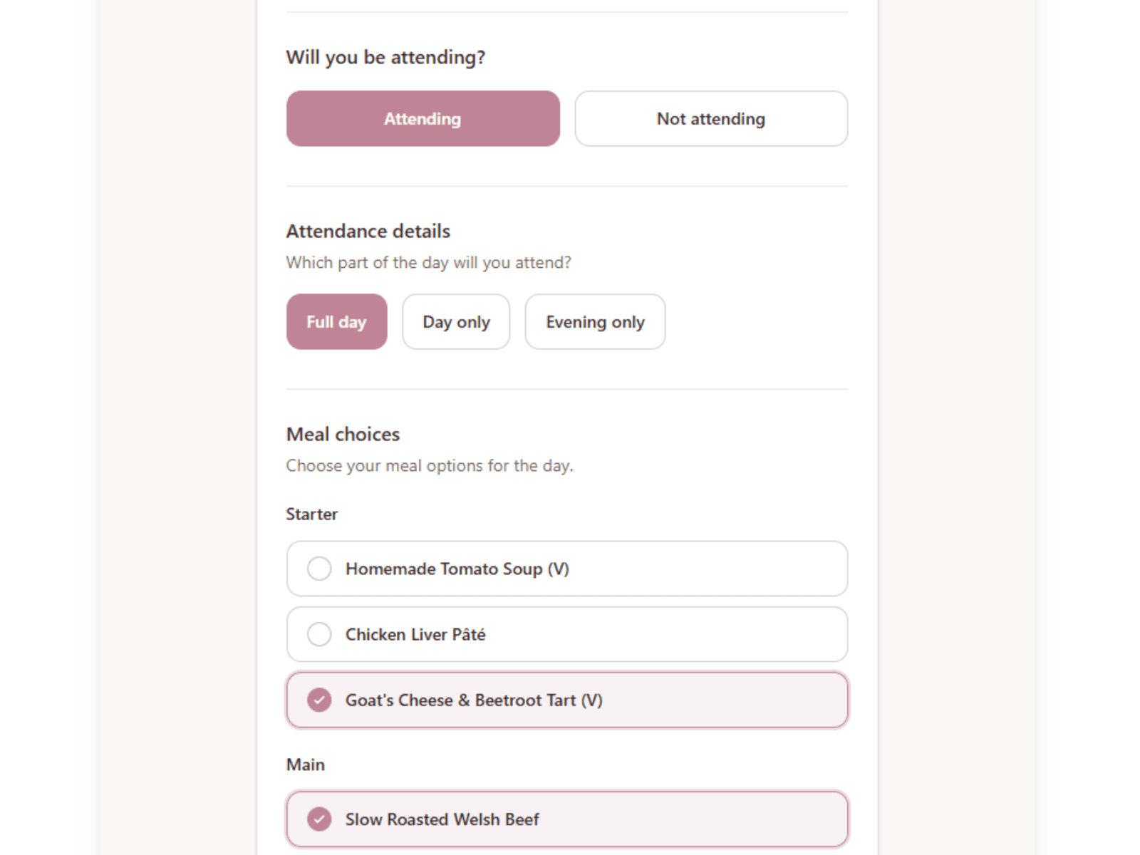 Example RSVP page